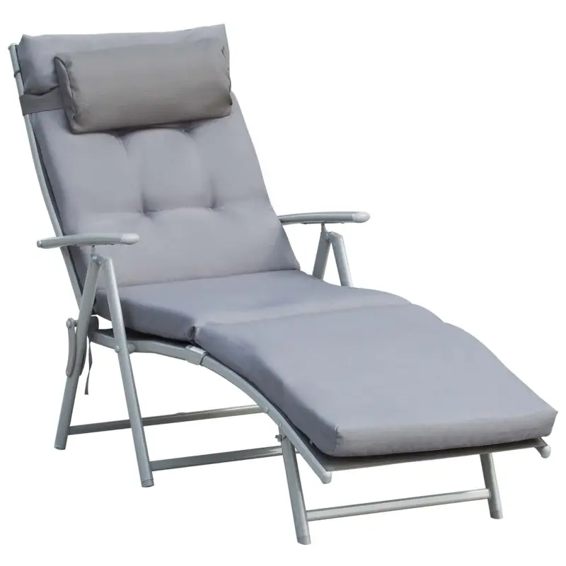 Reducere extra Outsunny Sezlong de Gradina Pliabil cu Saltea Spatar 7 Pozitii de Inclinare