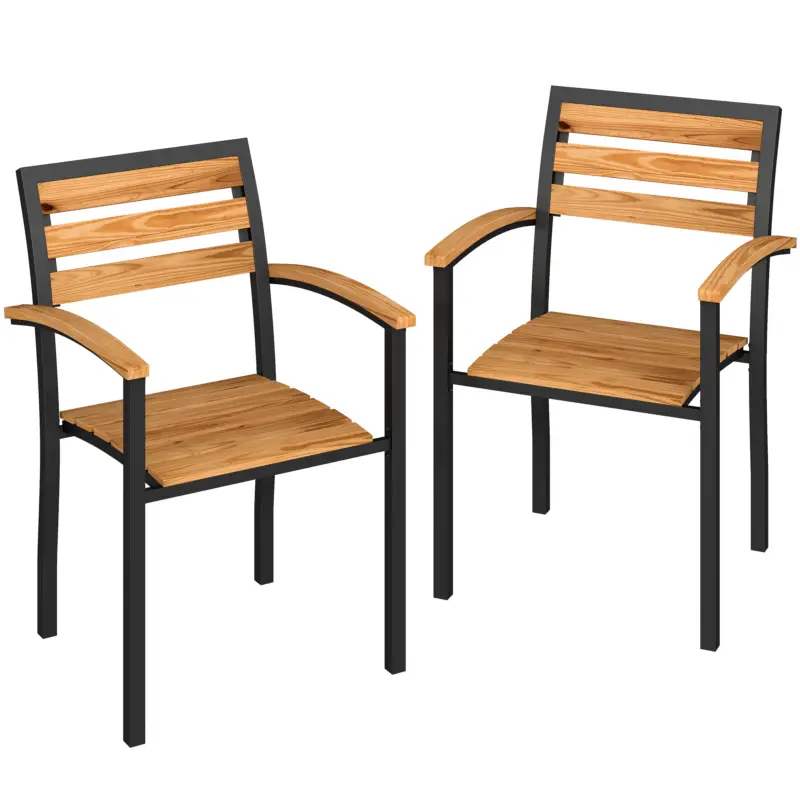 Outsunny Set de 2 Scaune Stivuibile pentru Exterior din Lemn cu Finisaj Natural. Disponibil imediat