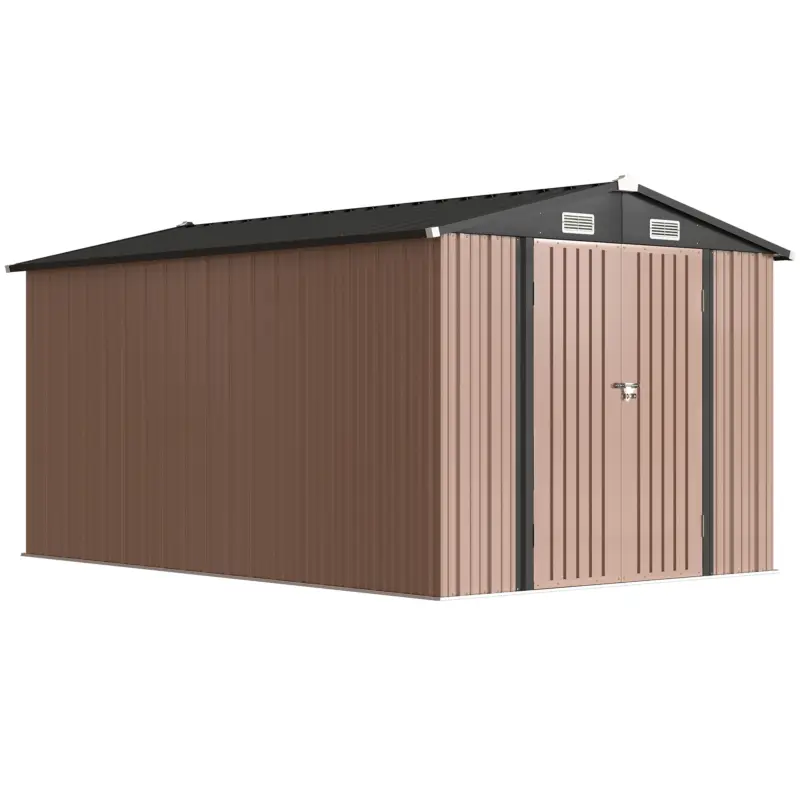 Comandă acum Outsunny Magazie de Grădină din Metal 364 x 238 cm cu 4 Grile de Ventilație și Uși Duble cu Încuietoare, Maro