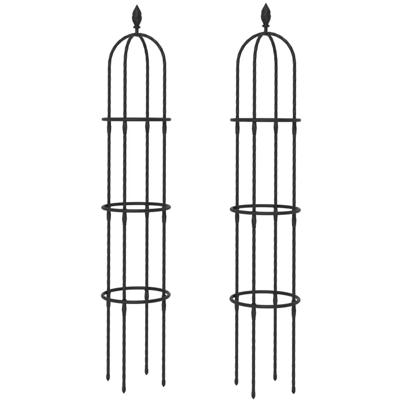Outsunny Set 2 Suporturi pentru Plante Cățărătoare, Înălțime 1,7 m, din Oțel Antirugină cu Decorațiuni, Negru Cumpără online