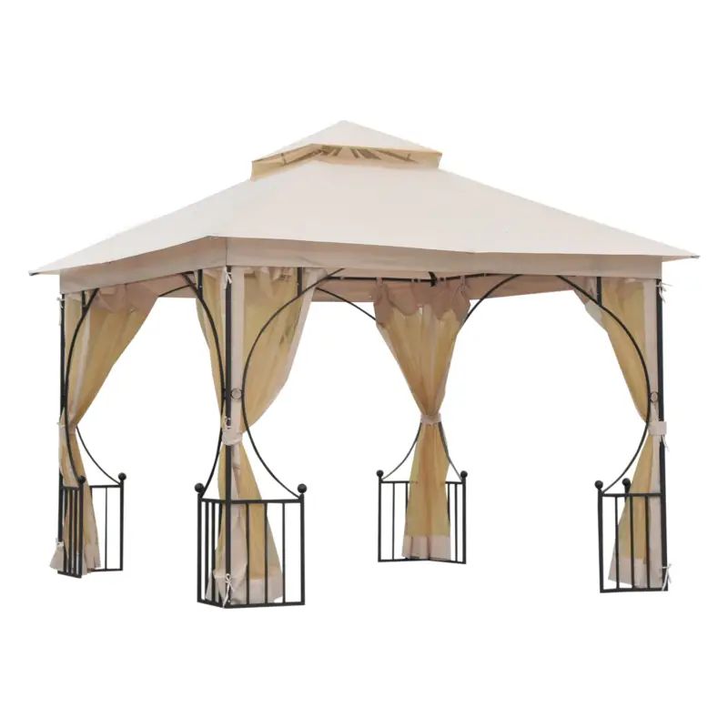 Outsunny pavilion de gradina cu acoperis dublu 3x3m, bej Expediere rapidă