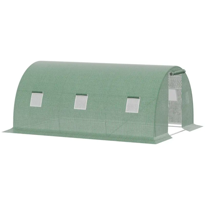 Outsunny Sera Tunel de Exterior cu Copertina din PE, Usa cu Fermoar si 6 Ferestre, Verde Ofertă exclusivă