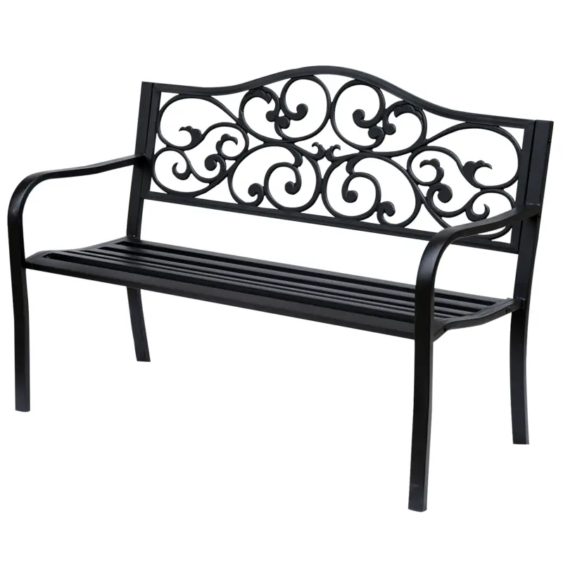 Premium Outsunny Banca pentru exterior din metal, 127x60x89cm, negru