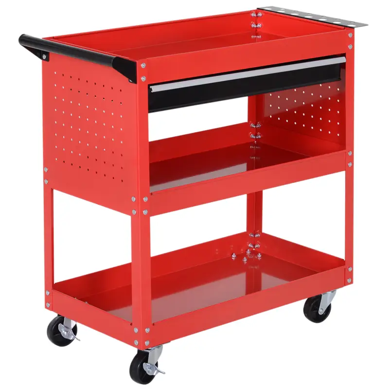 Promoție Durhand Carucior Scule Atelier – Rosu, 3 Niveluri, 70×35×75.5 cm