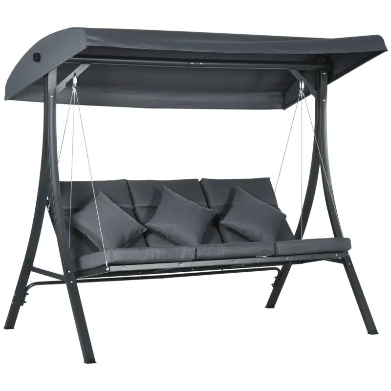 Transport gratuit Outsunny Leagăn de grădină pentru 3 persoane cu acoperiș reglabil, din oțel și poliester, 202x115x168 cm, gri închis