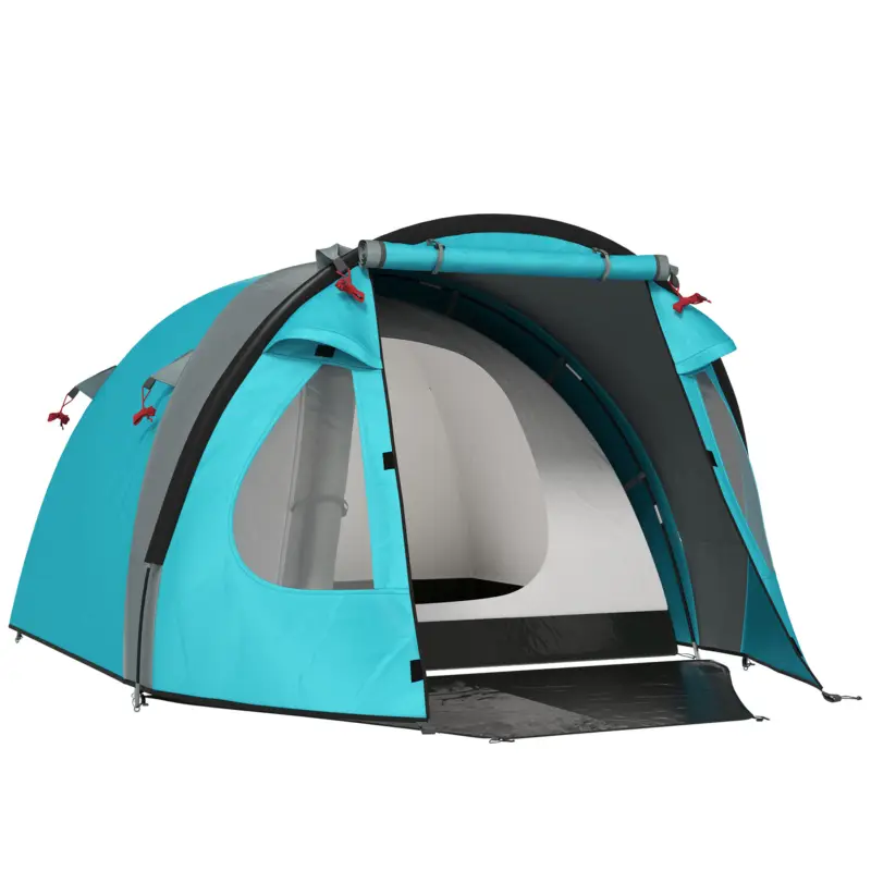 Outsunny Cort de Camping pentru 3 Persoane cu Cameră, Verandă, și Geantă de Transport, 3.23x2.48x1.5 m, Albastru Premium