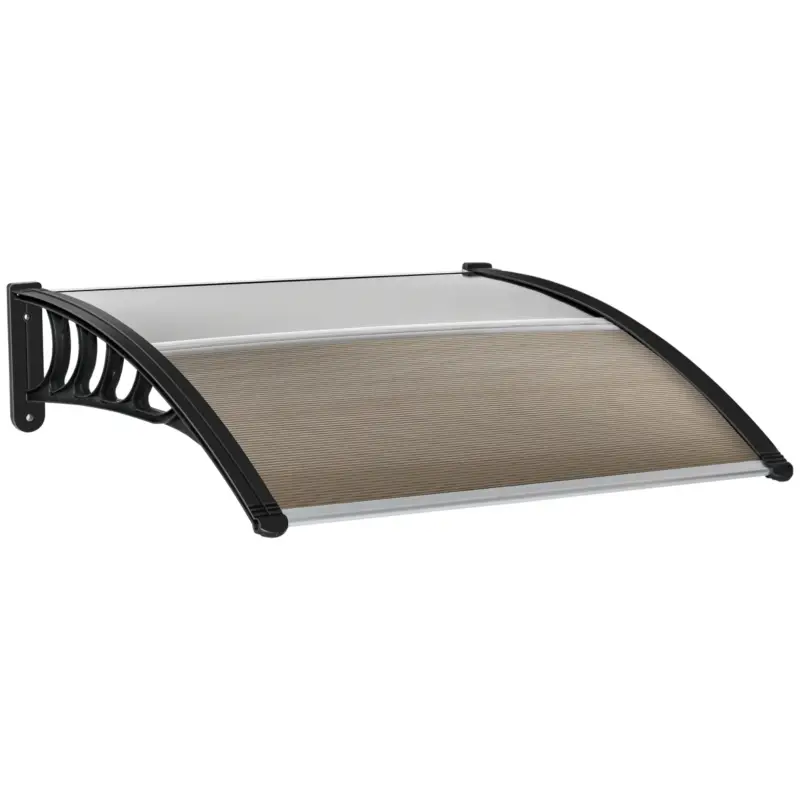 Outsunny Copertina de Exterior din Policarbonat pentru Usi si Ferestre cu Kit de Montare 100x100x26cm - Maro Chilipir
