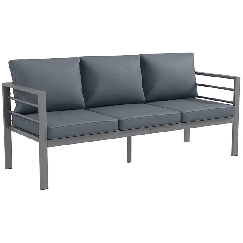 Outsunny Canapea de grădină cu 3 locuri, cu perne pentru șezut și spătar, din aluminiu, 185x66x64 cm, gri Super ofertă