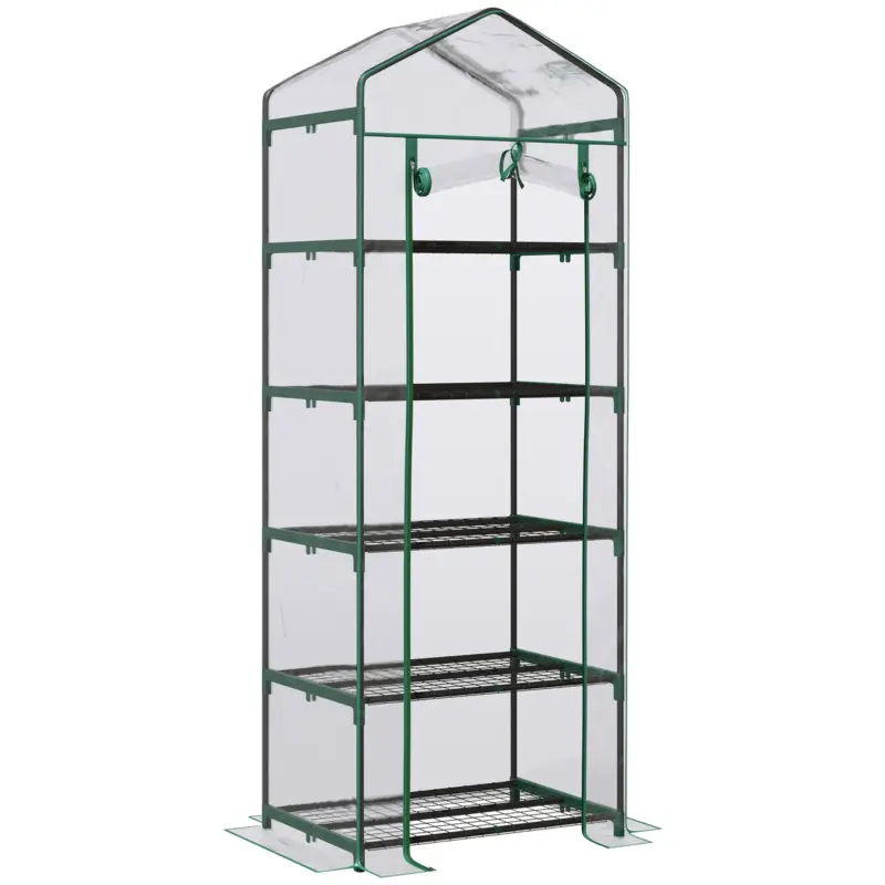 Outsunny Mini Sera pentru Plante cu 5 Etajere din Otel cu Copertina din PVC, 69x49x193cm Livrare gratuită