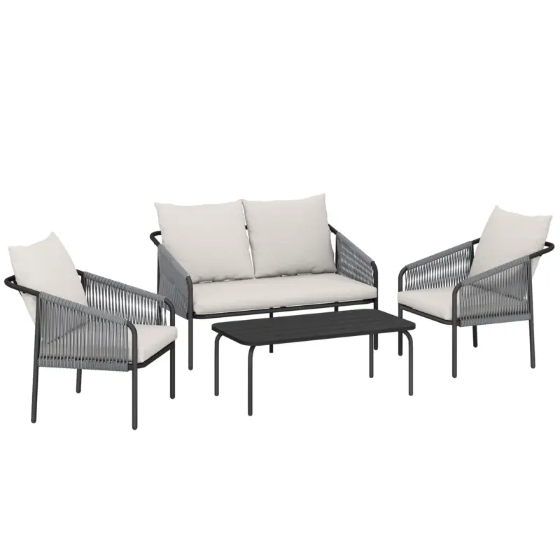 Discount Outsunny Set de Grădină din Ratan 4 Piese cu Canapea, Fotolii, Măsuță, Bej