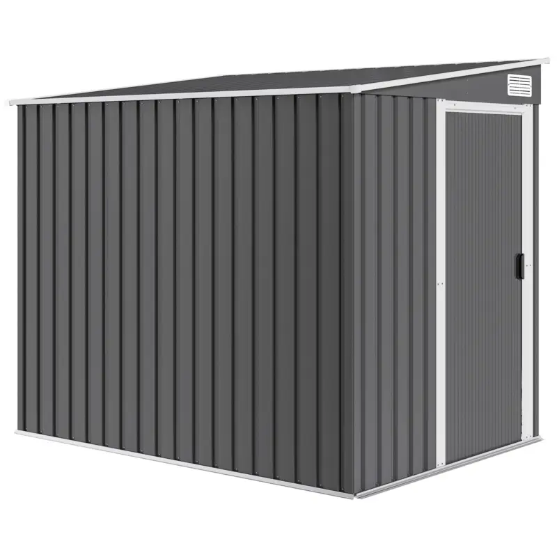 Livrare expres Outsunny Magazie pentru Unelte din Metal 1.5x2m cu Fundație, Ușă Glisantă și Acoperiș Înclinat, Gri Închis