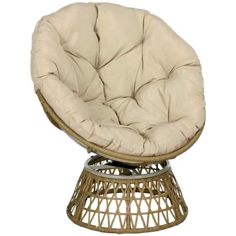 Premium Outsunny Fotoliu din coș Fotoliu din ratan Scaun outdoor, stil boho, rezistent la intemperii, 85 cm x 70 cm x 82 cm, Crem + Natural