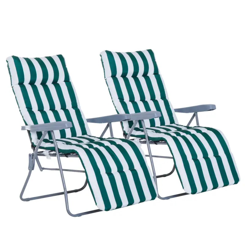 Reducere de preț Outsunny Set 2 sezlonguri de Gradina pentru Plaja cu Brate Reclinabile, Alb si Verde