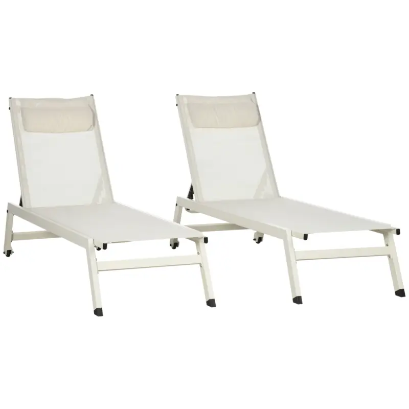 Ofertă specială Outsunny Sezlong din Aluminiu si Poliester, Set2 Bucati Bej de Gradina cu 5 Niveluri de Inclinare, 55x195x30 cm