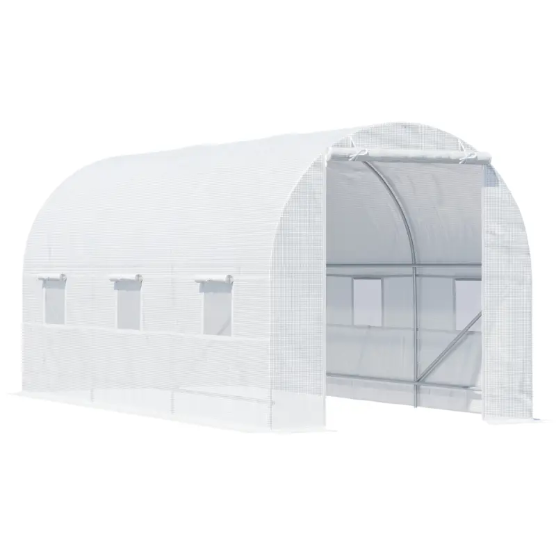 Preț redus Outsunny Sera pentru Gradina Tip Tunel pentru Plante din PE si tevi de Otel, Alba, 450x200x200 cm