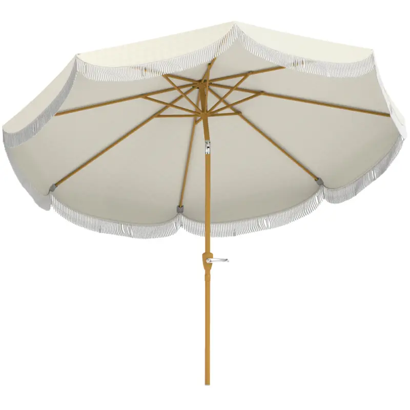 Lichidare de stoc Outsunny Umbrelă de Grădină Rotundă 2.7x2.4 m cu Manivelă, din Metal și Poliester, Bej