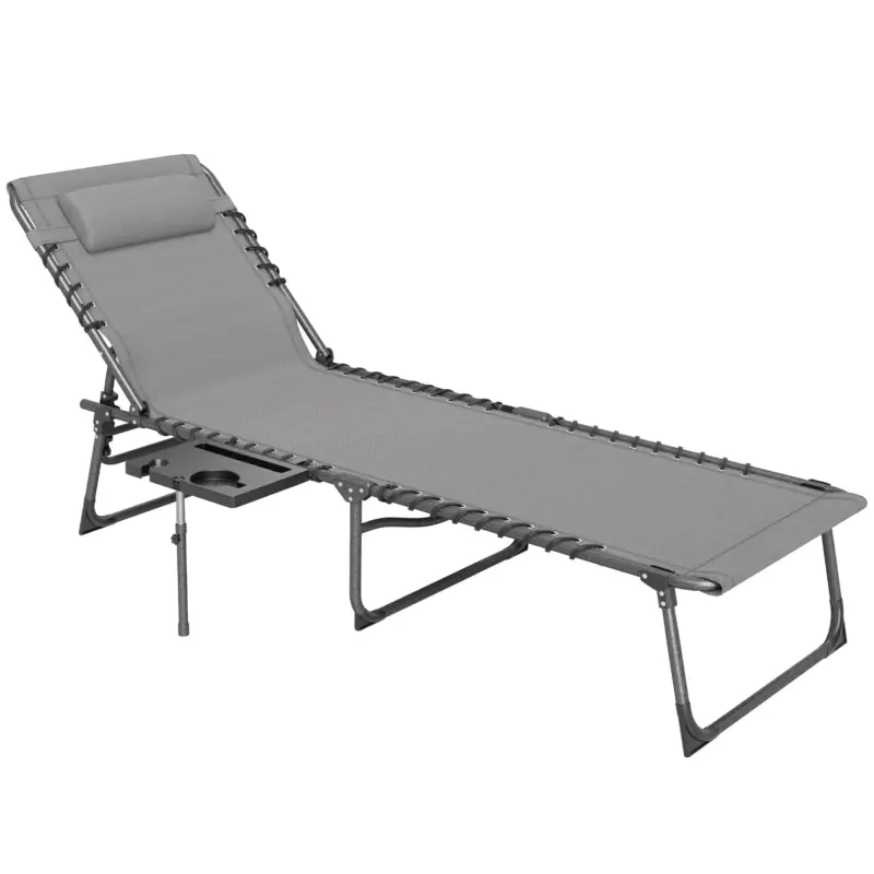 Outsunny Șezlong de Grădină Pliabil și Reglabil în 5 Poziții cu Măsuță Laterală, 60x190x31 cm, Gri Ofertă de sezon