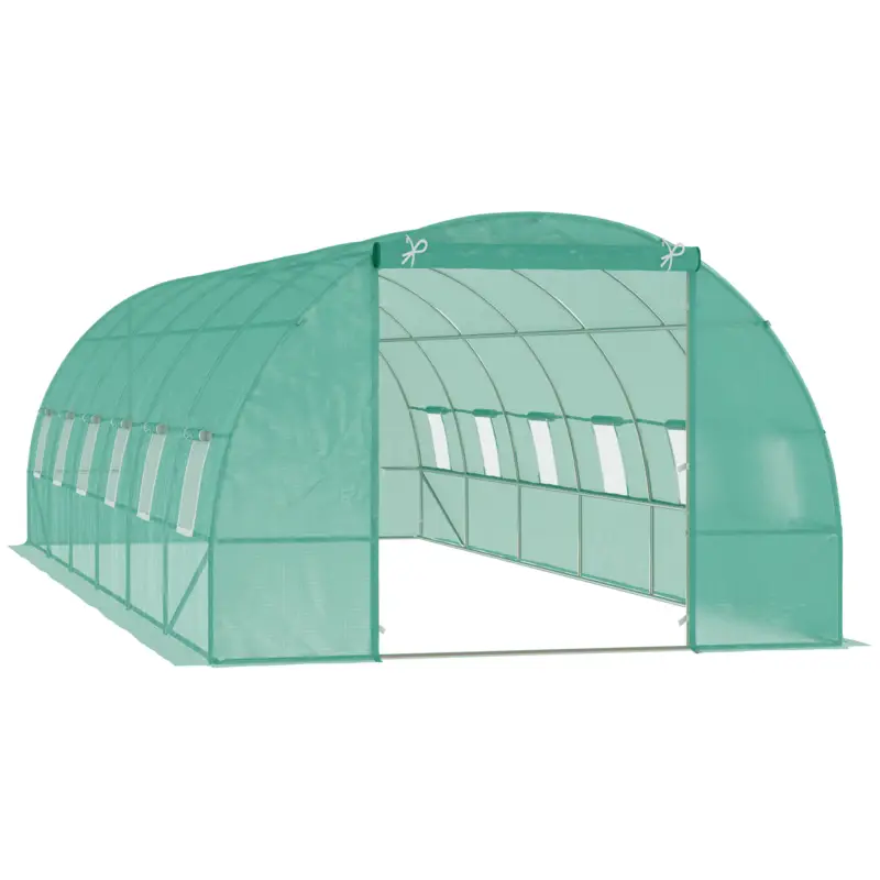 Plată securizată Outsunny Sera Gradina 8×3×2 m, Verde, PE & Cadru din Otel