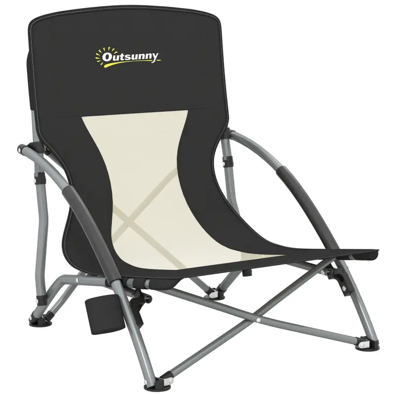 Transport gratuit Outsunny Scaun de Plajă și Camping Pliabil cu Spătar din Plasă, Negru