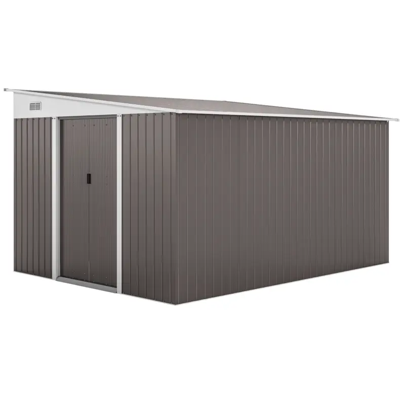 Preț promoțional Outsunny Magazie de Grădină cu Ușă Glisantă, din Oțel, 345x280,5x169-201cm, Gri