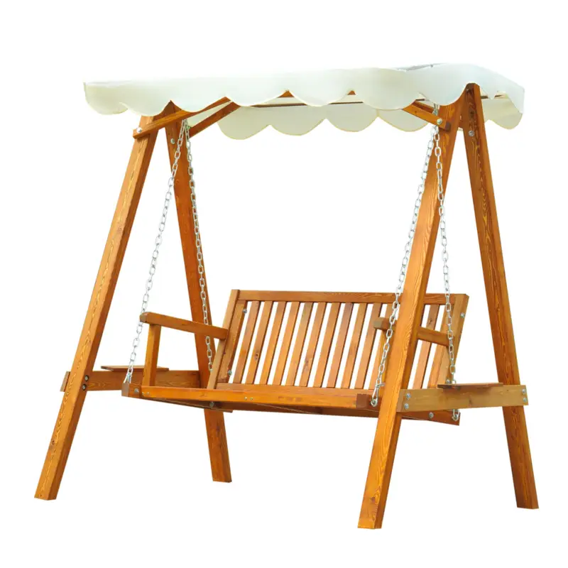 Discount Outsunny Balansoar de Gradina 2 Locuri din Lemn de Pin cu Acoperis Parasolar,Alb