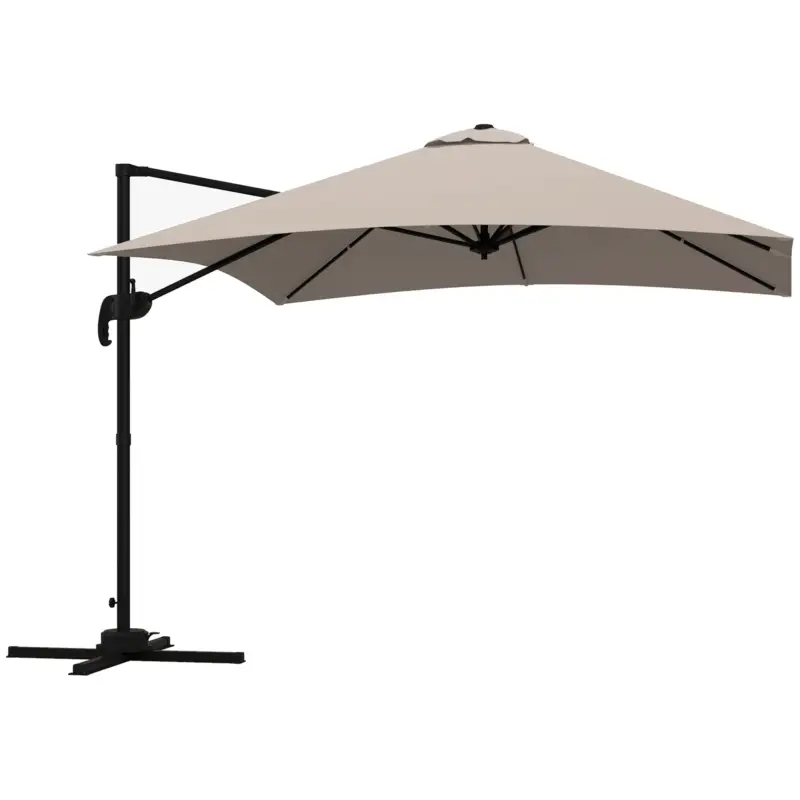 Outsunny Umbrelă de soare 3x3 m suspendată cu 8 spițe, pedală și manivelă, din aluminiu și poliester, culoare kaki Preferatul clienților
