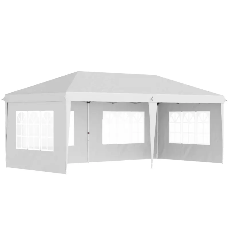 Reducere de preț Foisor de gradina Outsunny cu ferestre, inaltime reglabila cu pereti detasabili, 585x295x270cm alb