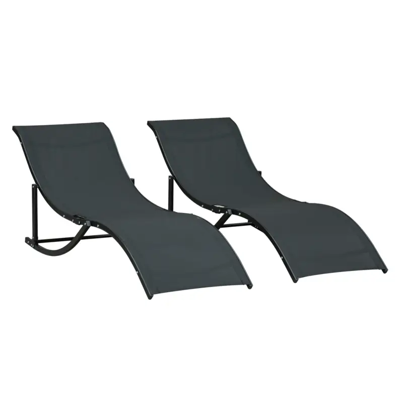 Outsunny Set 2 Sezlonguri de Gradina Pliabile, Sezlong pentru plaja din Aluminiu si Textilen, 61x165x63cm, negru Comandă acum