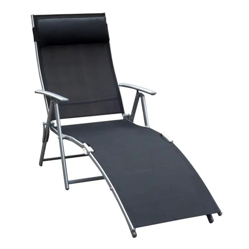 Livrare gratuită Outsunny Șezlong de Grădină Pliabil cu Pernă și Spătar cu 7 Poziții de Înclinare, 137x63.5x100.5 cm, Negru