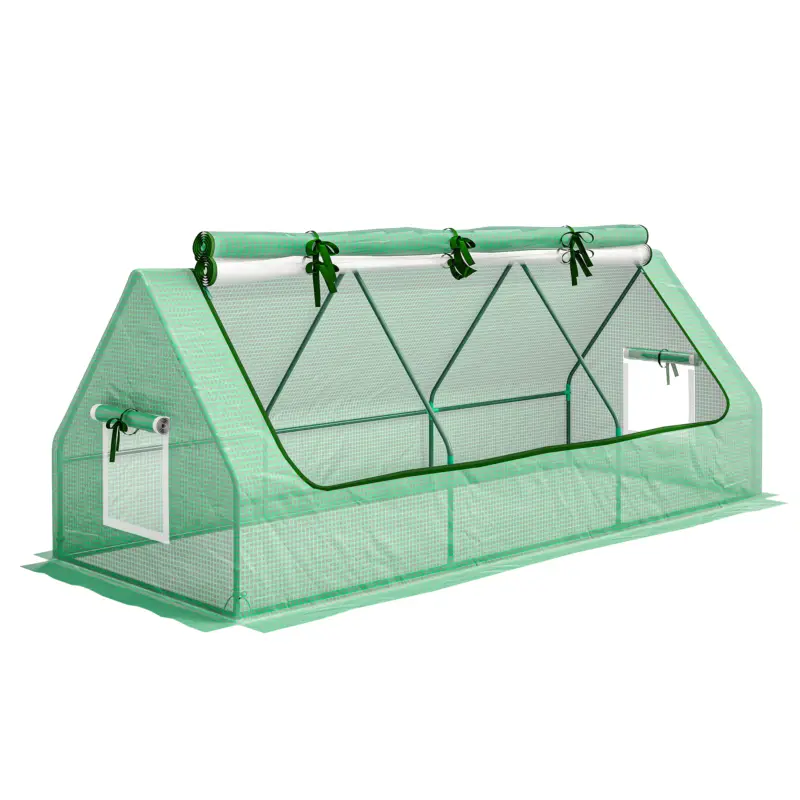 Reducere de preț Outsunny Seră Mică cu 2 Ferestre Laterale și Fereastră Centrală, din Oțel, PE și PP, 240x90x90 cm, Verde