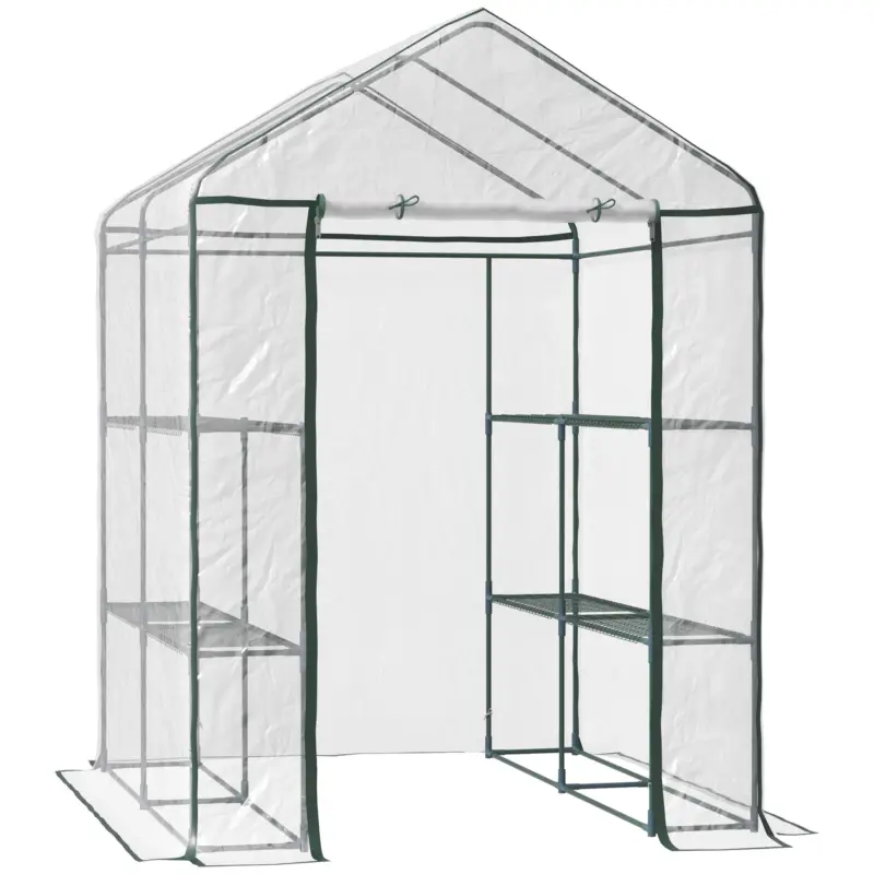 Outsunny Seră de Grădină, Seră în Aer Liber, Seră de Balcon cu Rafturi pentru Plante Legumicole, 1,43x1,43x1,95 m, Transparentă Noutate