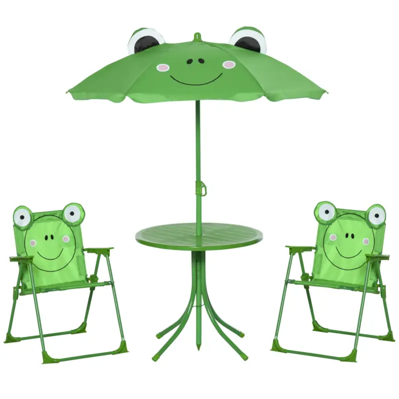 Popular Outsunny Set Masa de Gradina cu 2 Scaune Pliabile si Umbrela pentru Copii