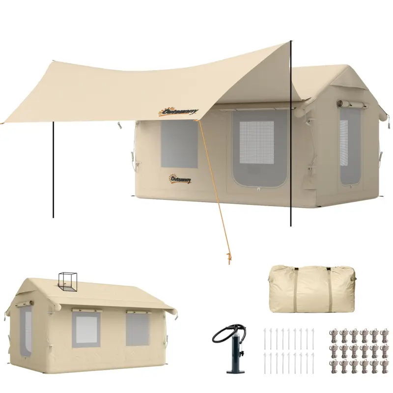 Comandă acum Outsunny Corturi Gonflabile Impermeabile pentru Glamping cu Orificiu pentru Sobă pentru 6-8 Persoane