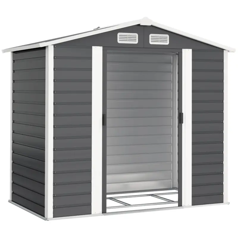 Outsunny Căsuță de Grădină din Metal cu Uși Glisante și Lacăt cu Chei, 2.1x1.2x1.9m, Gri Închis Preț promoțional