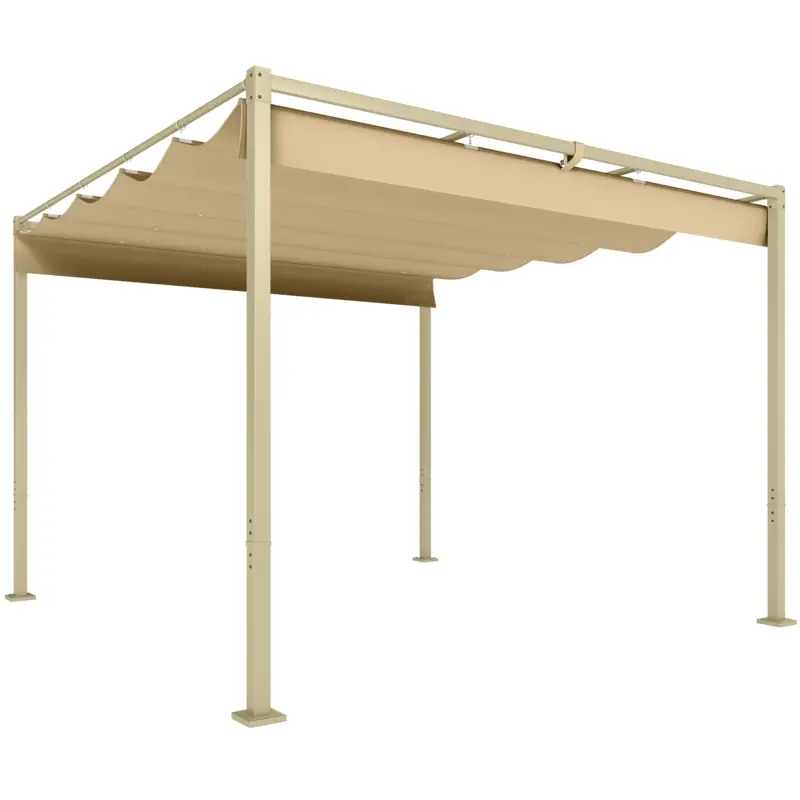 Vezi acum Outsunny Pergolă de Grădină cu Acoperiș Retractabil și Sistem de Prindere Magnetic, 298x297x221 cm, Kaki