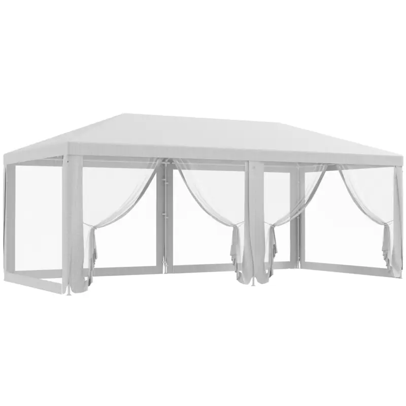 Retur ușor Outsunny Pavilion de Grădină pentru Petreceri cu 6 Pereți Detasabili cu Plase de Țânțari, 582x295x255cm, Alb