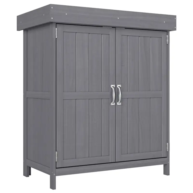 Outsunny Dulap Gradina 74×43×88 cm – Lemn cu Rafturi & Acoperis Rabatabil Noutate
