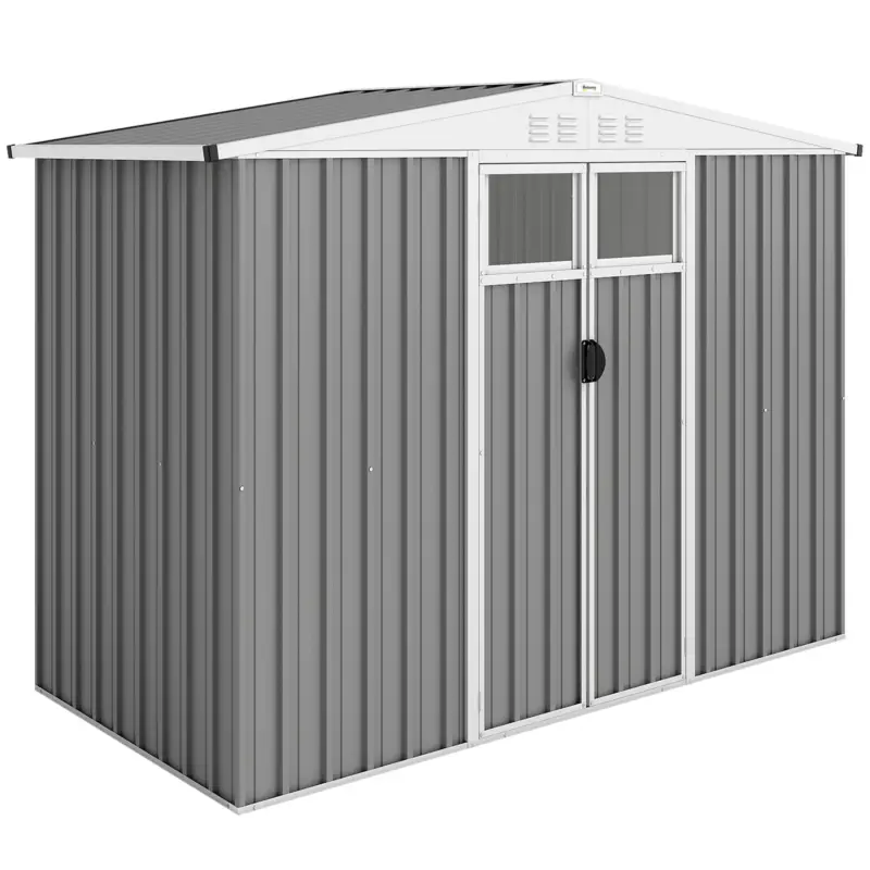 Ieftin Outsunny Magazie pentru Unelte din Oțel Galvanizat cu 2 Uși, 246x117x180 cm, Gri Deschis