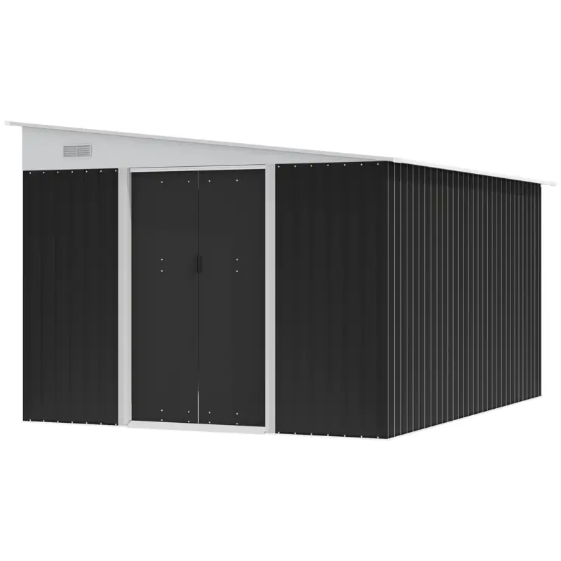 Super ofertă Magazie de Gradina Outsunny cu Usa Glisanta si Orificii de Aerisire, din Otel Galvanizat, 345x280.5x169-201 cm, Negru