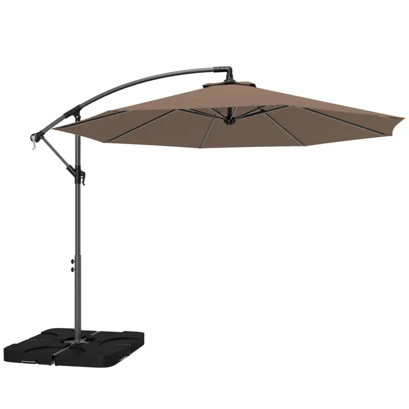 Popular Outsunny Umbrelă Suspendată cu Bază în Cruce, Greutăţi, Manivelă și Protecţie UV, Ø3x2.5 m, Cafeniu