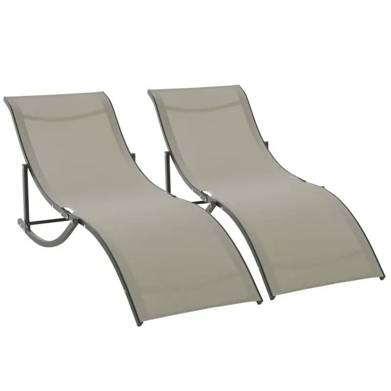 Reducere extra Outsunny Set 2 Sezlonguri de Gradina Pliabile, Sezlong pentru plaja din Aluminiu si Textilen, 61x165x63cm, negru si kaki