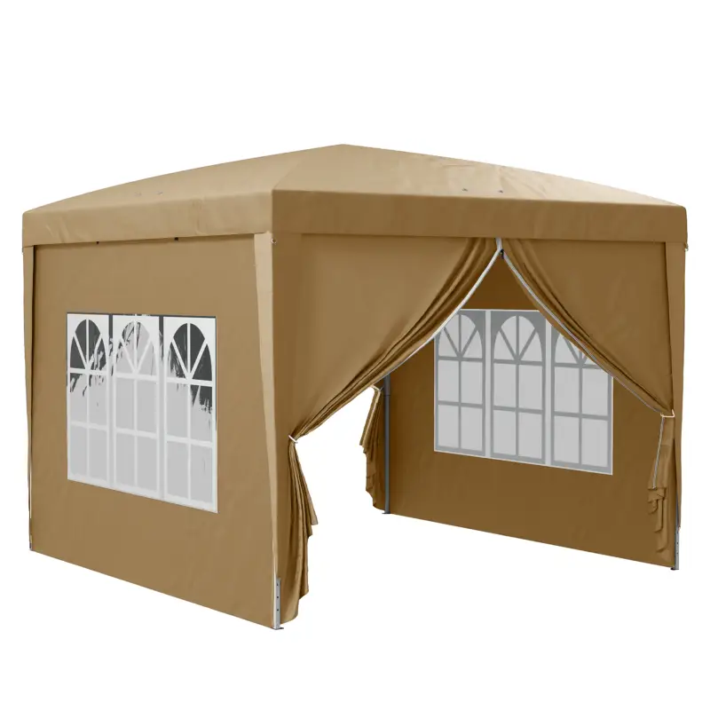 Plată sigură Foisor de gradina pliabil Outsunny din otel si tesatura Oxford cu funii si cuie incluse, 2,95x2,95x2,58 m, alb
