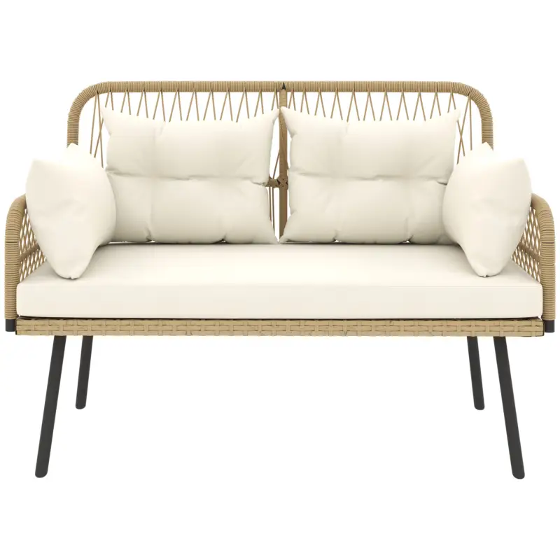 Ofertă de sezon Outsunny Canapea de grădină cu perne Canapea 2 locuri Outdoor Balcon Canapea din ratan Polyrattan 115 x 61 x 82 cm Lemn natural