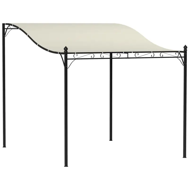 Pergola Outsunny Adosată Curbată cu 16 Orificii de Drenaj, din Metal și Poliester, 248x298x200/250 cm, Crem Promoție