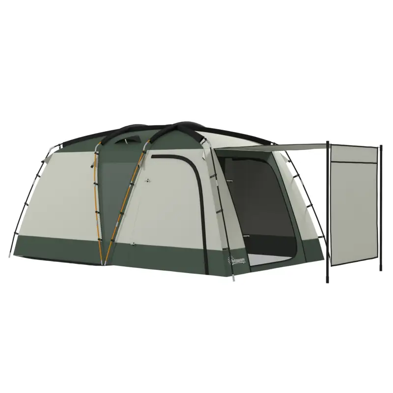Outsunny Cort de Camping Impermeabil cu 4 Locuri, cu Zonă Separată de Dormit și Living, 460x300x200 cm, Verde Bestseller