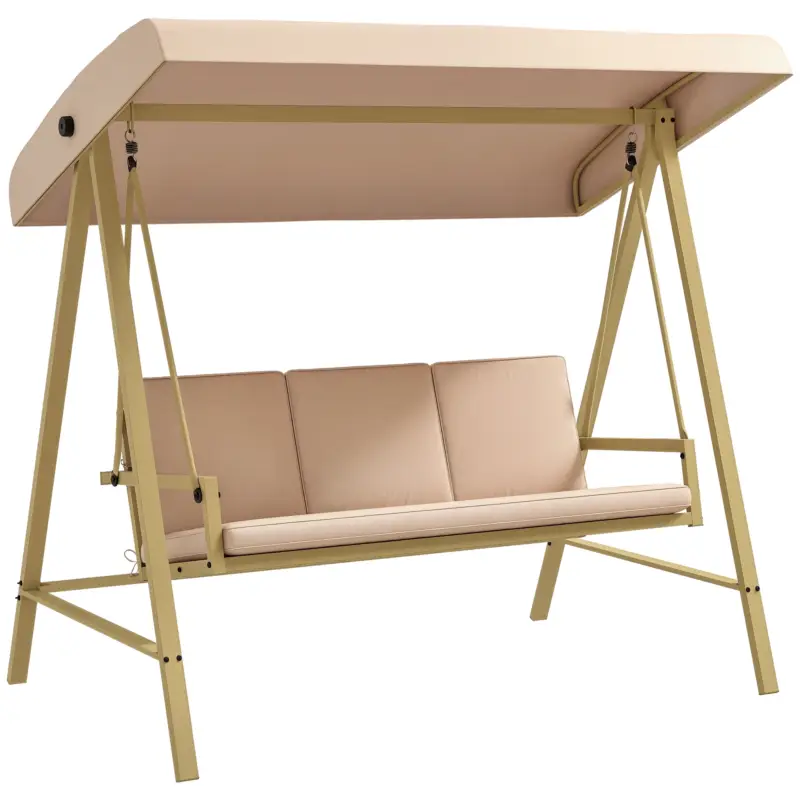 Ofertă specială Outsunny Scaun Balansoar de Gradina cu 3 Locuri, Banca Hamac in Aer Liber cu Copertina Reglabila, Perne Detasabile si Cadru Solid