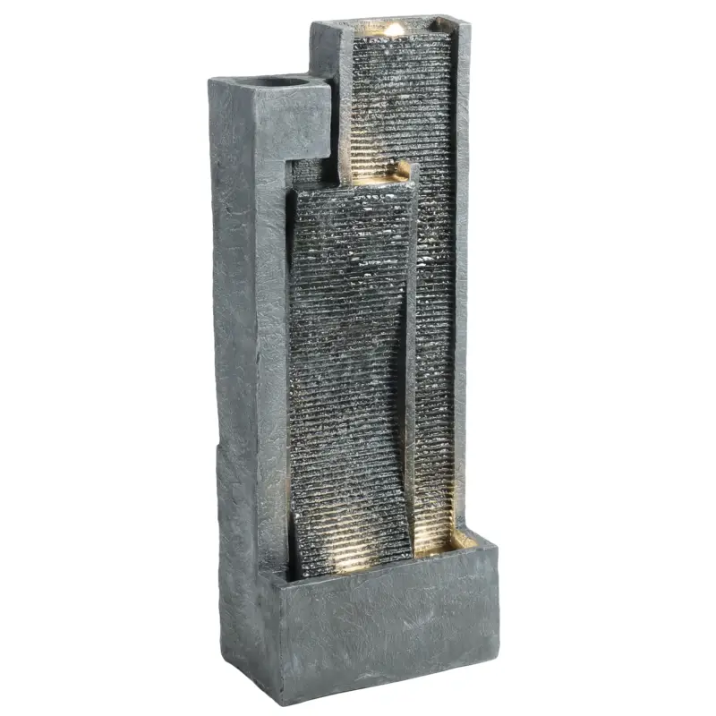 Doar azi Outsunny Fântână 3 trepte pentru grădină cu iluminare LED, ghiveci, pompă, aspect piatră, reglabil 38 x 19 x 101 cm
