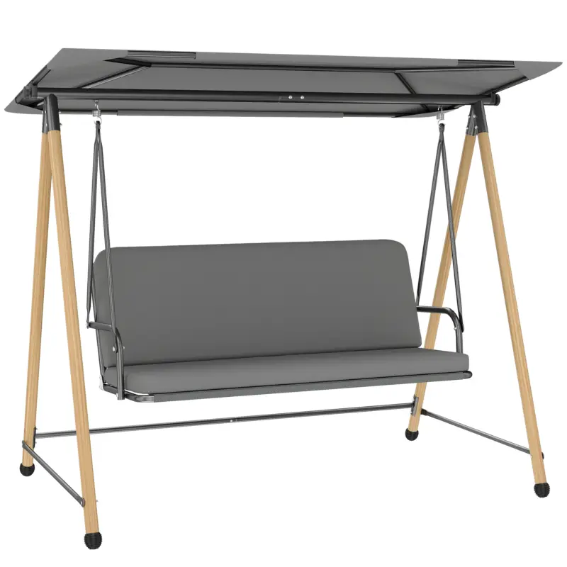 Outsunny Balansoar de Grădină cu 3 Locuri, cu Copertină Reglabilă Impermeabilă și Pernă Detașabilă, Capacitate Maximă 360 kg, 208 x 125 x 180 cm, Gri Disponibil imediat