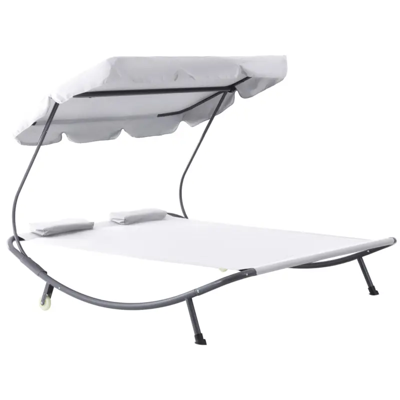 Outsunny Șezlong Dublu de Grădină cu 2 Locuri și Parasolar Reglabil, 200x175x134 cm, Crem Ieftin