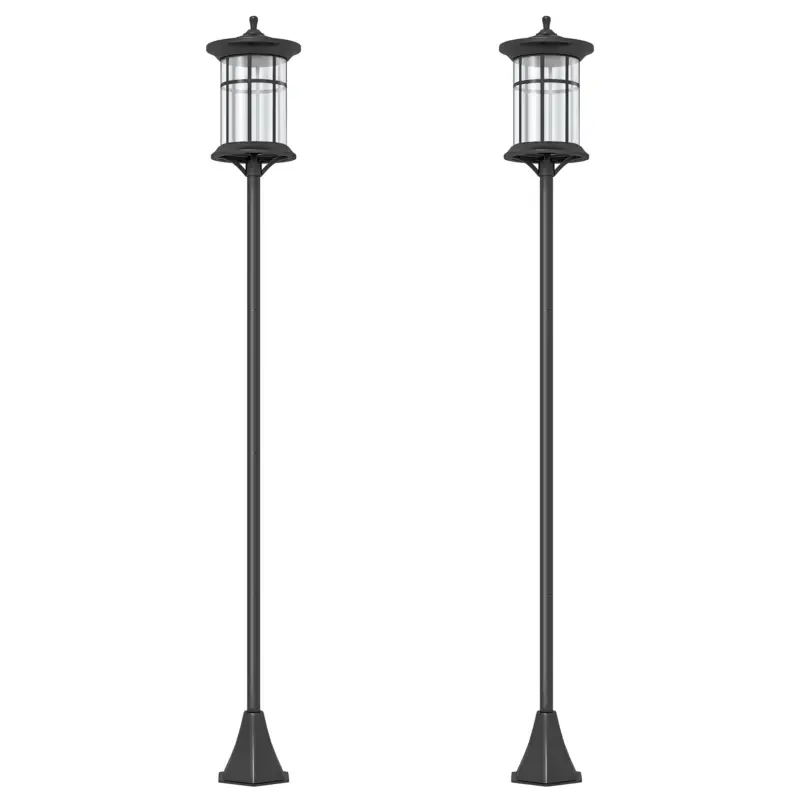 Outsunny Set 2 Lămpi Solare cu Autonomie de 6h și Fixare în Sol, din Oțel Inoxidabil și ABS, 23,5x23,5x184 cm, Negru Disponibil imediat